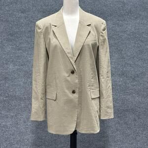 Theory Blazer Womens 10 Soft Taupe OS ST Good Crunch Longline Jacket Linen Blend